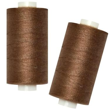 Imagem de Linha de costura multiuso - 2 carretéis de linha de costura manual de poliéster para máquina de costura para costura manual e máquina (marrom, 2 carretéis)