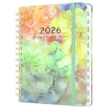 Imagem de Agenda semanal e mensal 2026 - agenda diária com abas, encadernação dupla, bolso traseiro, material para professores escolares, A5 (16 cm x 21,6 cm) (flor primavera)