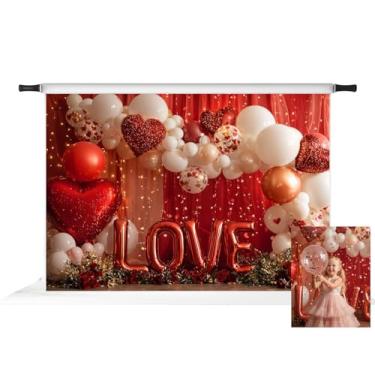Imagem de Kate Cenário de balões de coração de referência do Dia dos Namorados para casais, decoração de rosas românticas, adereços fotográficos 2,1 x 1,5 m