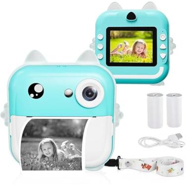 Imagem de Kirk Câmera Digital Infantil de Impressão Instantânea 48MP 1080P | Tela 2", Conexão com Celular, Vídeo HD | Kit com Papel de Impressão, Brinquedo Educativo e Presente (Sem Tinta) (Azul)