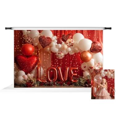 Imagem de Kate Cenário de balões de coração de referência do Dia dos Namorados para casais decoração de rosas românticas adereços de fotografia 3 x 2 m
