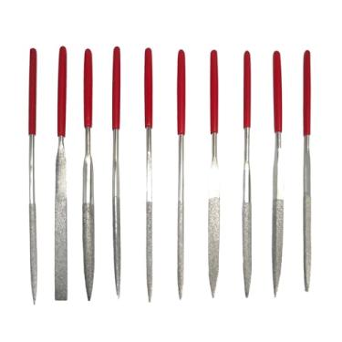 Imagem de AUXBC Conjunto de lixa de agulha de diamante de 10 peças 3 x 140 mm, mini arquivos de riffler de metal para joias, vidro, madeira, pedra, ferramentas manuais de precisão, polimento, redondo
