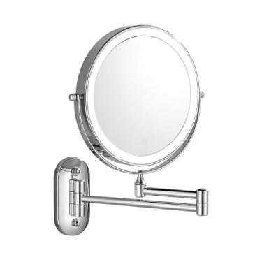 Imagem de Espelho LED de Parede com Magnificação 1X 3X Recarregável via USB Rotação 360 Luz Ajustável Braço Extensível para Maquiagem Barbear e Cuidados Faciais