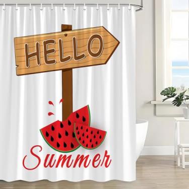 Imagem de JWJAMM Linda cortina de chuveiro de verão verão melancia fruta vermelha fresca tecido fresco cortina de banho com gancho, 187 x 178 cm