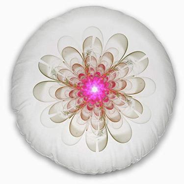 Imagem de Designart simples branco rosa fractal flor arte redonda sala de estar, sofá, almofada de alta qualidade + capa de almofada impressa em ambos os lados 40,64 cm