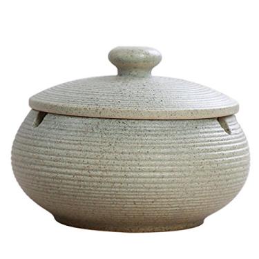 Imagem de Cinzeiro de cerâmica Hoobar com tampas, cinzeiro de cigarro à prova de vento para uso interno, suporte de cinza para fumantes, bandeja de cinza para defumação de mesa para decoração de home office, Cinza, 1