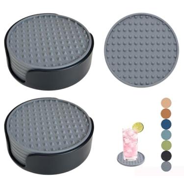 Imagem de Conjunto de 12 porta-copos de silicone, porta-copos de 10 cm com suporte, porta-copos redondos para bebidas, cerveja, café, casa, escritório, bar, mesa, mesa, proteção, porta-copos de borracha
