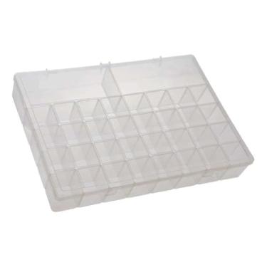 Imagem de Box Organizador de Plástico Transparente com 34 Divisórias, 49x34,5x6,5cm, Tampa com Trava, para Joias, Bijuterias, Parfusus, Pesca.