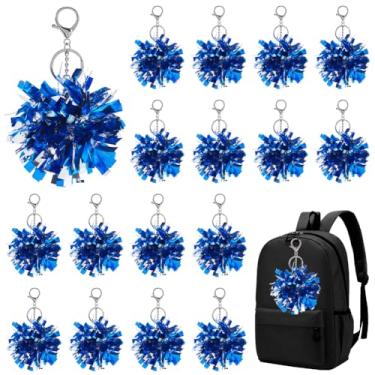 Imagem de CREATCABIN 20 peças chaveiro pompom de torcida azul porta-chaves de líder de torcida plástico a granel porta-chaves de pompom com fecho de garra de lagosta prata para acampamento esportivo acessórios