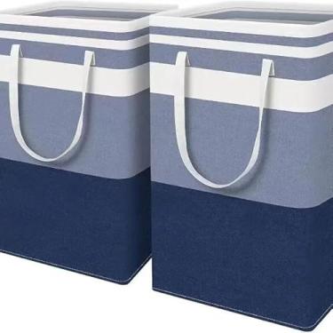 Imagem de Cesto De Roupa Grande Saco Dobrável Para Roupa Suja 75L(AZUL)