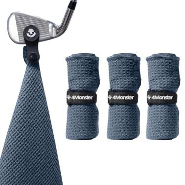 Imagem de 4Monster Pacote com 3 toalhas de golfe com ímã destacável e bolsa portátil, conjunto de toalhas de golfe de microfibra de secagem rápida para sacos de golfe, presentes de toalha personalizados para