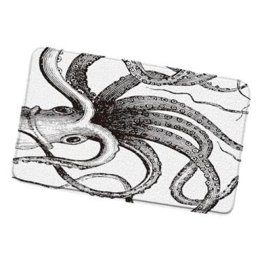 Imagem de Octopus Tentacles Tapete de banho oceano Kraken Sea Animal Vida Marinha Arte Abstrata Engraçado Preto e Branco Único Náutico Cool Tapetes de Banheiro Capacho Cozinha Tapete de Banheiro 45 x 75 cm