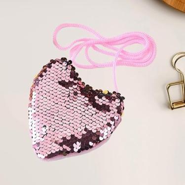 Imagem de Linda bolsa transversal em formato de coração de lantejoulas de desenho animado, acessórios decorativos para festa, escolha ideal para presente, rosa