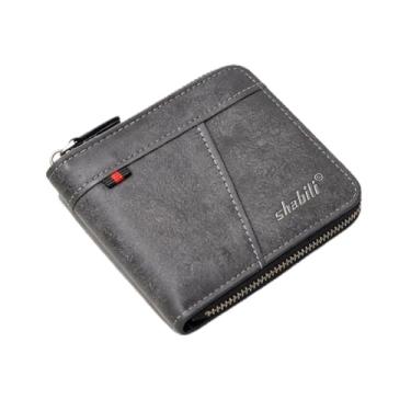 Imagem de Carteira masculina clássica preta compacta de couro legítimo grão de lichia, sensação de grande capacidade, design compacto preto clássico com alça, grão de lichia, sensação de couro, grande