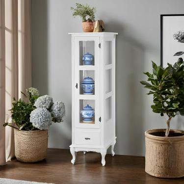 Imagem de Cristaleira De Madeira 1 Porta Com Vidro 1 Gaveta 2 Prateleiras Pés Luiz Xv - Nude Laca