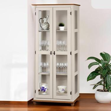 Imagem de Cristaleira Rústica De Madeira 3 Prateleiras Pés Torneados - Nude Laca Com Tampo E Base Imbuia Glazer