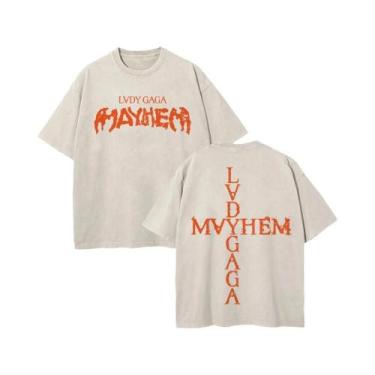 Imagem de Camiseta Masculina De Verão Solta Em Algodão Lavado Vintage Lady Gaga 