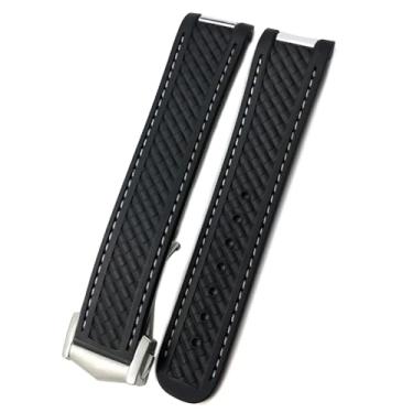 Imagem de HEPUP Pulseira de relógio de 20 mm para Omega Seamaster AQUA TERRA AT150 ultraleve 8900 borracha de silicone premium com fivela de implantação (ponta preta e branca, 20 mm)