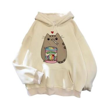 Imagem de Moletom Feminino Oversized Com Capuz Estilo Gato Cartoon Coreano Haraj