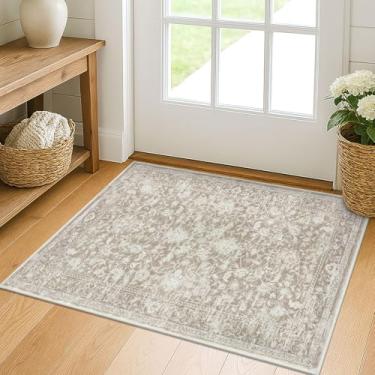 Imagem de KILOCOCO Tapete marroquino para área pequena, 5 x 7 cm, estampado, vintage, floral, lavável, antiderrapante, para cozinha, interior, tapetes pequenos para lavanderia, quarto, entrada, bege