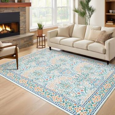 Imagem de GarveeHome Tapete floral 10 x 15 cm antiderrapante boho para banheiro, macio, pequeno, lavável, tapete para porta interna, tapetes botânicos para sala de estar, quarto, verde