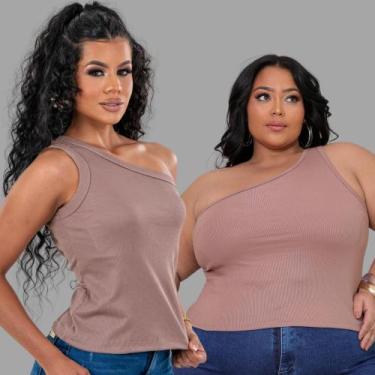 Imagem de BLUSA cropped Plus Size Regata Feminina canelado Nula manga Plus size 
