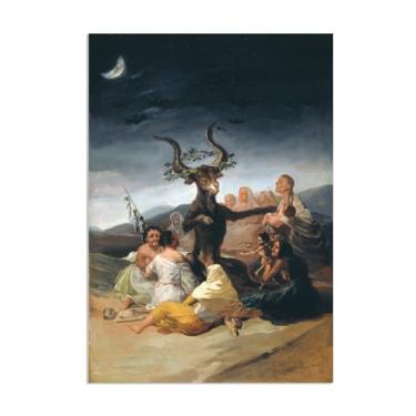 Imagem de Arte de parede Francisco Goya, Witches Sabbath, 1797-1798, impressão em tela famosa reprodução de pinturas a óleo abstratas emolduradas imagem de arte para decoração de casa pôster 85 x 60 cm (33 x 24