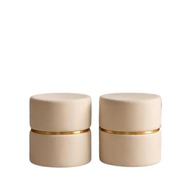 Imagem de Puff Redondo Provador Banqueta Assento Estofado Decora Sala Escritorio(Kit 2 Veludo Palha)