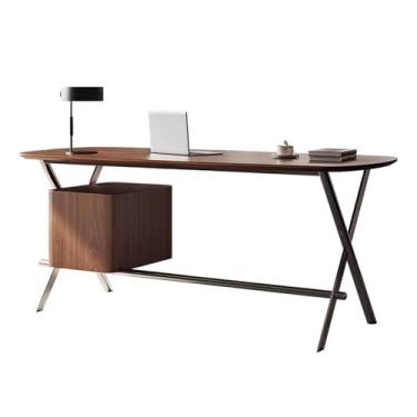 Imagem de hezhuhe2258 Mesa de computador para escritório doméstico moderna de madeira para laptop, mesa de escrita, estilo minimalista, estação de trabalho para escritório em casa com armazenamento, nogueira