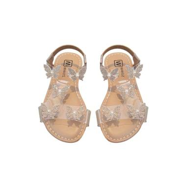 Imagem de GORGLITTER Sandália feminina transparente borboleta strass glitter tira no tornozelo sandálias planas verão praia férias sandália, Champanhe transparente, 2.5 Big Kid