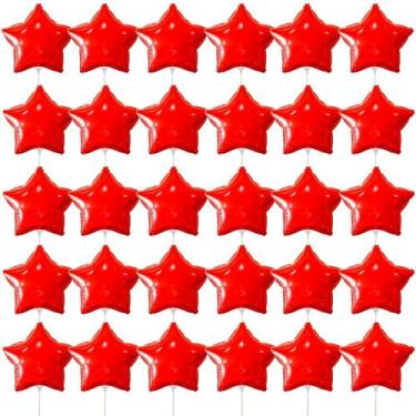 Imagem de Kit 30 Balões Metalizado Estrela Vermelho 20cm C Canudo 15cm - Gala, V