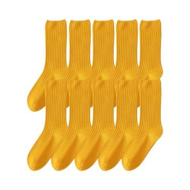 Imagem de Meias Longas De Algodão Retro Femininas 10 Pares Em Cores Sólidas Ajus