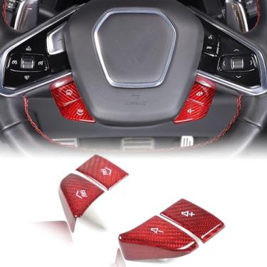 Imagem de Capa de botão de volume de direção de controle central de fibra de carbono seca compatível com Corvette C8 2020-2025 acessórios 4 peças console central painel adesivo decorativo acabamento interior