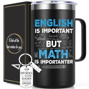 Imagem de Lifecapido Presente para professor de matemática, English is Important But Math is Importanter Caneca de café de 590 ml com chaveiro, presentes da semana de apreciação do professor de matemática,