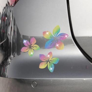 Imagem de Tuxihapp Adesivo de carro com flor cintilante, adesivo de vinil à prova d'água, adesivo autoadesivo floral para carroceria de veículo para caminhão, motocicleta, laptop, parede (colorido)