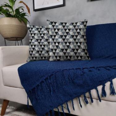 Imagem de Kit Manta Para Sofá Azul + 2 Capas De Almofada Com Zíper Cor:04 - Gené