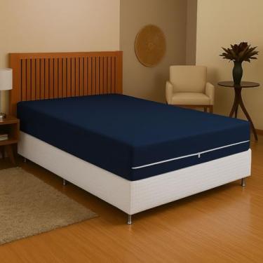 Imagem de Capa Para Colchão Casal 138x188cm JGM com Zíper Malha Gel Premium | Proteção Antialérgica, Conforto e Alta Durabilidade (Azul Escuro)