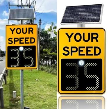Imagem de Sinal de limite de velocidade de radar alimentado por energia solar de 61.0 cm x 88.9 cm com acessórios - Placa de exibição de feedback de tráfego para monitoramento de velocidade (60 x 90 cm