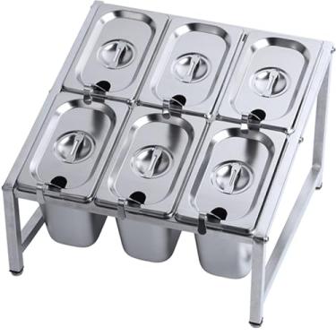 Imagem de Conjunto de rack de temperos de aço inoxidável 304 - 8 panelas comerciais com colher e tampa, organizador de geleia de 2 fileiras para armazenamento de bancada de cozinha, armário de prateleira prata