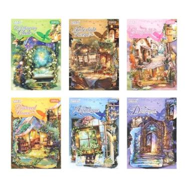 Imagem de Conjunto de 120 peças de adesivos de PET de criação de paisagem de viagem mágica estética, pacote com 6 adesivos de fundo vintage fantásticos para álbuns, diário, artesanato DIY à prova d'água e