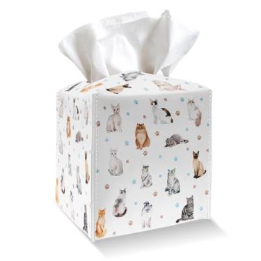 Imagem de Suporte quadrado para caixa de lenços - capa de caixa de lenços de couro PU com cinto inferior, organizador de papel facial para mesa, banheiro, cozinha, carro e escritório -040