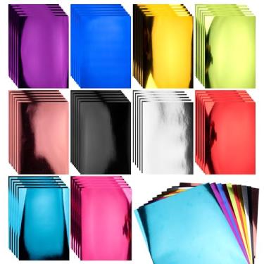 Imagem de 100 folhas espelhadas cartolina 21 x 28 cm, 250 g/m2 10 estilos mistos, papel grosso espelhado iridescente metálico para fazer cartões, raspar