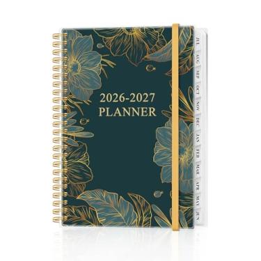 Imagem de Agenda 2026-2027 - Agenda 2026 2027 semanal e mensal de julho de 2026 a junho de 2027, agenda 2026 2027 com bolso interno, faixa elástica, 16,3 cm x 21,6 cm, floral ouro verde