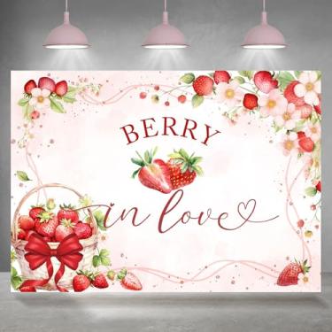 Imagem de Rsuuinu Berry in Love Pano de fundo de chá de panela floral morango noiva para ser noivado fundo fotográfico Miss to Mrs Proposal Decorações de festa de casamento Banner Photo Booth Studio adereços