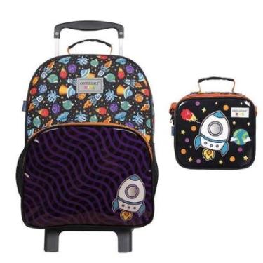 Imagem de Kit Mochila de Rodinhas e Lancheira Dermiwill Espaço Preto-Masculino