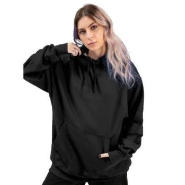 Imagem de Blusa de Frio Moletom Canguru Com Capuz Feminino Liso Casual-Feminino