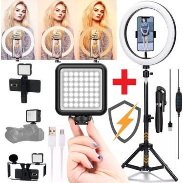 Imagem de Kit Iluminação Profissional Ring Light Anel de Led Tripé + Painel de L