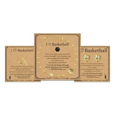 Imagem de FUSAHURIY Conjunto de brincos e colar com cruz de softbol/futebol/voleibol/basquete/futebol para mulheres, banhado a ouro 18 k, joias esportivas inspiradoras cristãs para presentes de fim de temporada