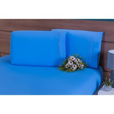 Imagem de 2 Fronhas King 50x90 100% Algodão 180 Fios Ponto Palito Azul