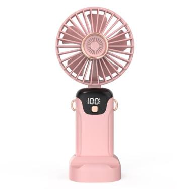 Imagem de Ventilador Elétrico Portátil de Mão com Tela LED Exibição Bateria Suporta 5 Ventos Ajustáveis Operação Silenciosa Alça Plegável Capa Detachável Adequado para Crianças Mulheres Adultos Lar e Escritório
